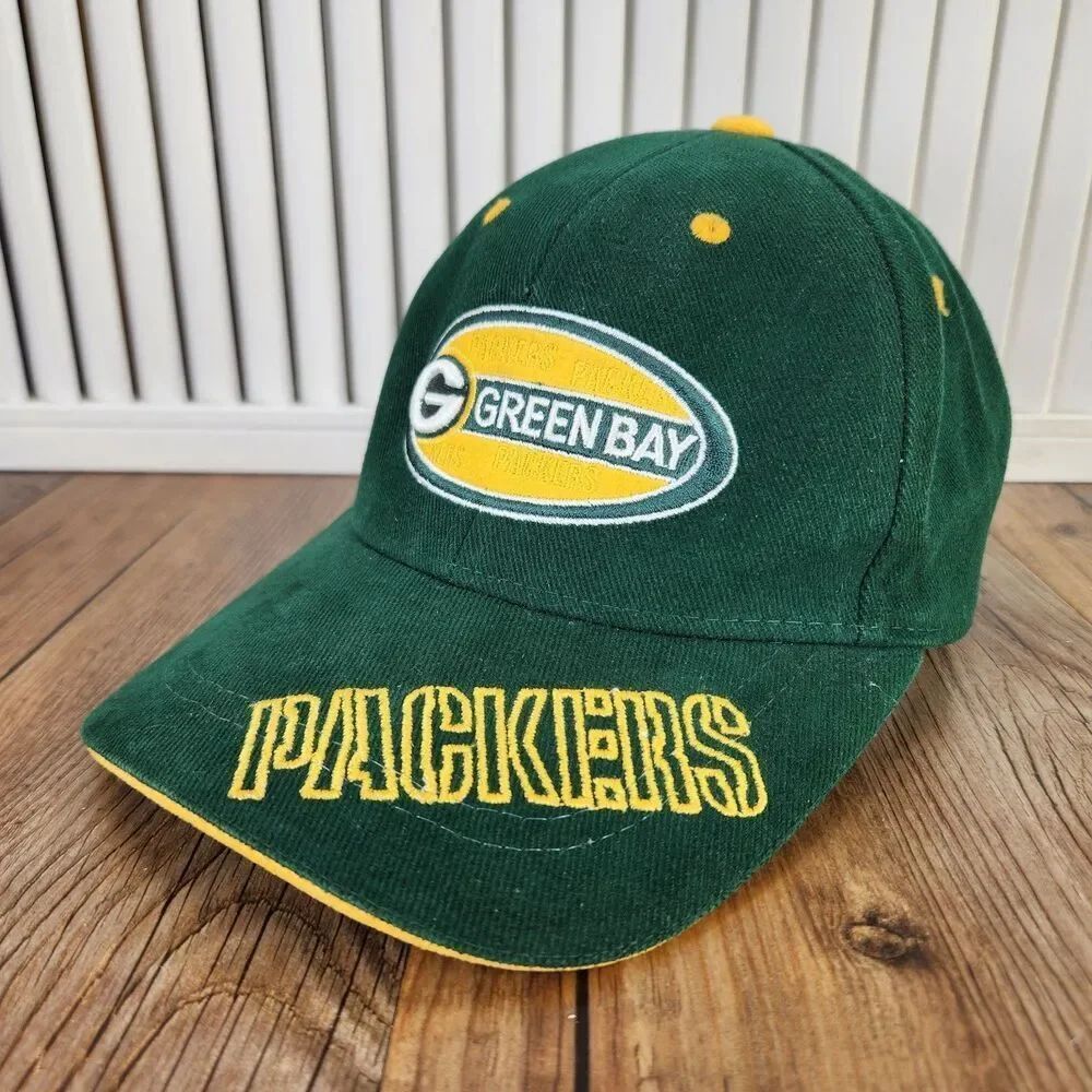 VTG Green Bay Packers Reebok Strapback Hat Cap Green Yellow NFL Football Cotton
